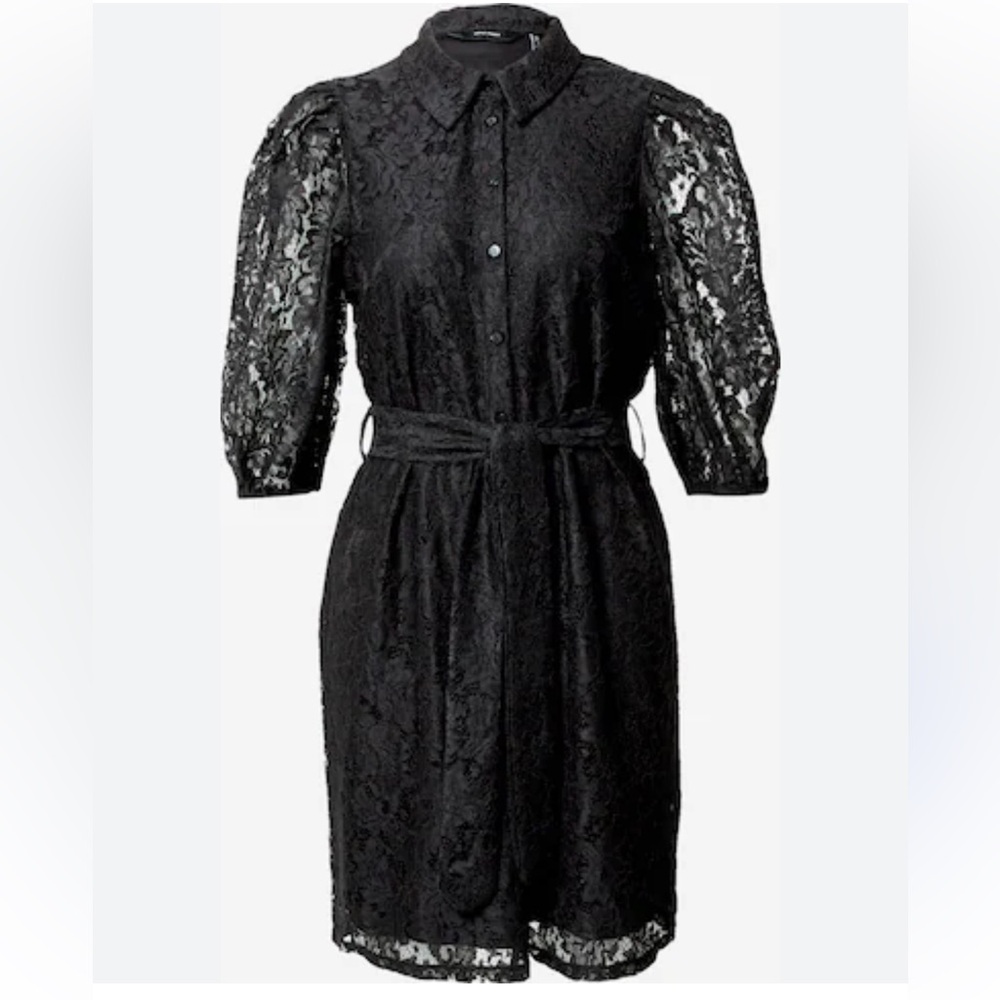 Vero Moda Black Lace Belted Puff Sleeve Shirt Dress Size Medium